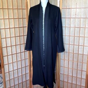 Coat Duster Black Dress Coat Braided Embroidered Trim Long Sleeves Evening Coat